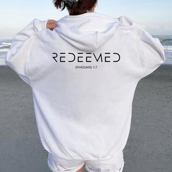 Ephesians 1 7 Redemption Christian Bible Verse Redeemed Women Oversized Hoodie Back Print - Thegiftio UK