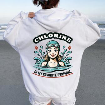Female Swimmer Chlorine Is My Perfume Swimming Girls Women Oversized Hoodie Back Print - Thegiftio UK