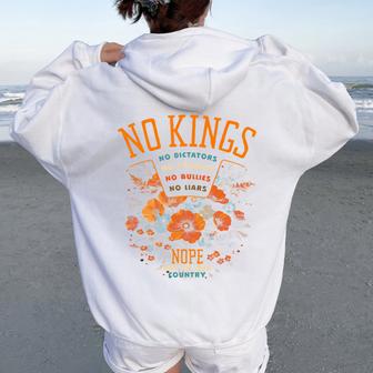 Feminine No Kings Floral Boho Fall October Protest For Women Women Oversized Hoodie Back Print - Thegiftio UK