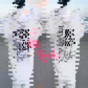 Our Flock Rocks Flamingo Fun Group Matching Women Oversized Hoodie Back Print - Thegiftio