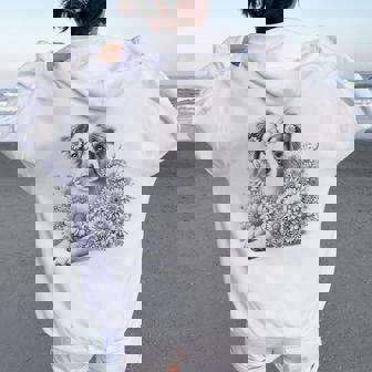 Floral Australian Shepherd Dog Aussie With Flowers Women Oversized Hoodie Back Print | Mazezy