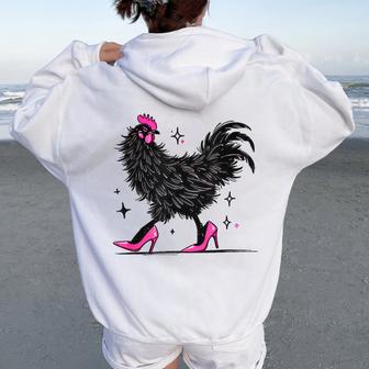 Chicken In Pink Heels Color Women Oversized Hoodie Back Print - Thegiftio UK