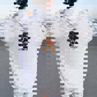 Pocket Black Long Haired Dachshund Lover Women Oversized Hoodie Back Print - Thegiftio