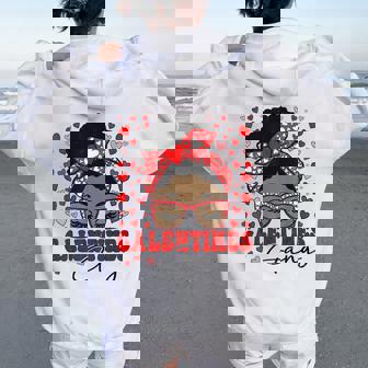 Galentines Gang Black Messy Bun Afro Galentine's Day Women Oversized Hoodie Back Print | Mazezy