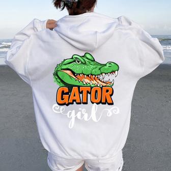 Gator Girl Florida Alligator Souvenir Home State Womens Women Oversized Hoodie Back Print - Thegiftio UK