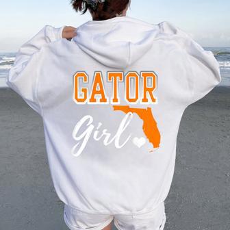 Gator Girl Florida Heart Map Shape Souvenir For Women Women Oversized Hoodie Back Print - Thegiftio UK