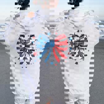 Girls Coquette Bow Red White Blue 4Th July Patriotic Toddler Women Oversized Hoodie Back Print | Mazezy