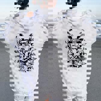 Girls Flowers Pet Floral Hairless Sphynx Cat Lover Women Oversized Hoodie Back Print - Thegiftio