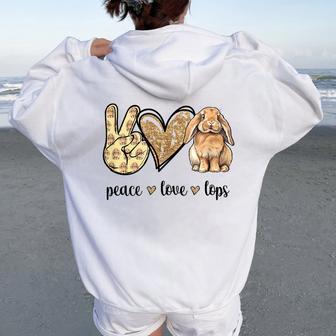 Girls Peace Love Mini Holland Lop Bunny Rabbit Lover Women Oversized Hoodie Back Print - Thegiftio UK