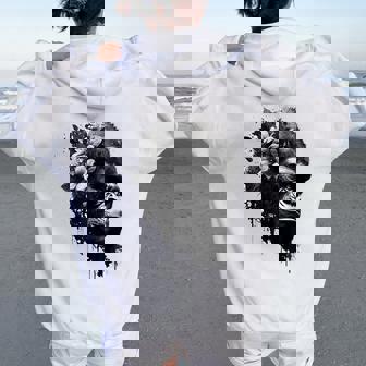 Gorilla Flowers モンキーアニマルプリントアート ゴリラ レディース オーバーサイズ パーカー バックプリント - Kawaiitshirt