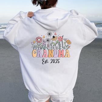 Grandma 2025 Promoted To Grandmother Est 2025 Floral Vintage Women Oversized Hoodie Back Print - Thegiftio UK