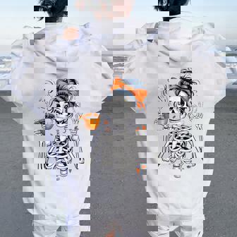 Halloween Skeleton Coffee Messy Bun For Halloween Women Oversized Hoodie Back Print - Thegiftio