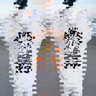 Haunted By 67 Teacher Ghost Pumpkin Halloween Costume Women Oversized Hoodie Back Print | Mazezy