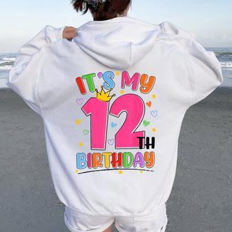 It's My 12Th Birthday Party Ns Girls 12 Year Old Bday Women Oversized Hoodie Back Print - Thegiftio UK