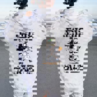 Jesus Saves Baseball Religious Christian Faith Cross Women Oversized Hoodie Back Print - Thegiftio