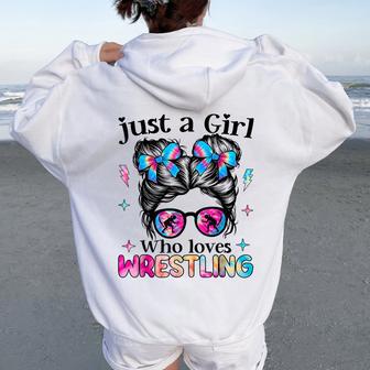Just A Girl Who Loves Wrestling Wrestle Lover Women Women Oversized Hoodie Back Print | Seseable UK