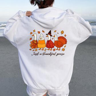 Just A Thankful Goose Thanksgiving Silly Goose Fall Autumn Women Oversized Hoodie Back Print - Thegiftio UK