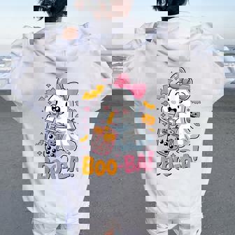 Kawaii Boba Cute Boo Ghost Halloween Girl Coquette Bow Women Oversized Hoodie Back Print - Thegiftio