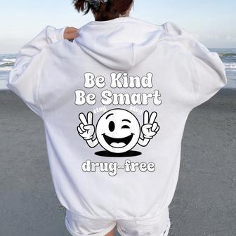 Be Kind Be Smart Stay Drug-Free Red Ribbon Week Women Oversized Hoodie Back Print - Thegiftio UK