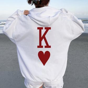 King Of Hearts And Queen Of Hearts Couples Matching Pajama Women Oversized Hoodie Back Print | Mazezy
