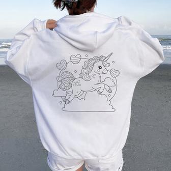 Mandala Licorne À Colorier Pour Les Enfants Sweat à capuche oversize pour femme avec imprimé dans le dos - Cadeauxyz