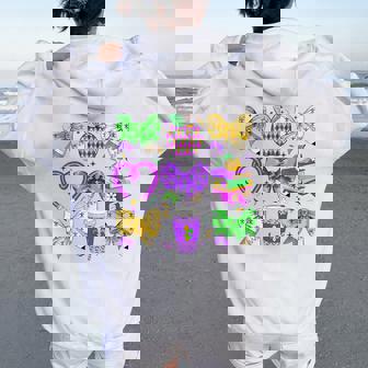 Mardi Gras Teacher Coquette Bow Pencil Apple Book Girl Women Oversized Hoodie Back Print - Thegiftio