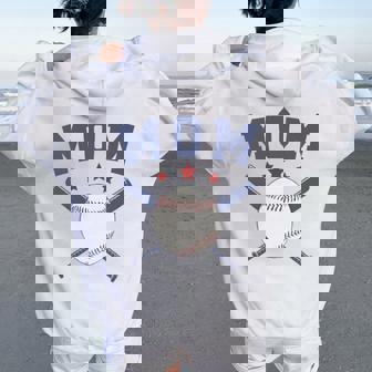 Mom Of Rookie 1St Birthday Baseball Boy Family Matching Women Oversized Hoodie Back Print | Seseable FR