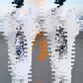 Native American Wild Horse Women Oversized Hoodie Back Print - Thegiftio