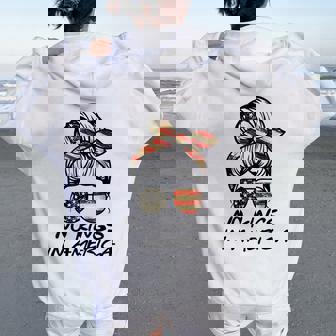 No Kings In America Messy Bun Usa Flag No Kings Women Oversized Hoodie Back Print | Mazezy