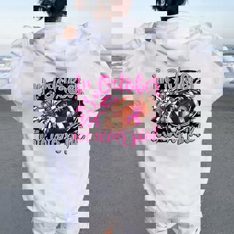 In October We Wear Pink Football Breast Cancer Cheer Mom Women Oversized Hoodie Back Print - Seseable