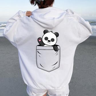 Panda Lovers Cute Panda In Pocket Women Oversized Hoodie Back Print - Thegiftio UK