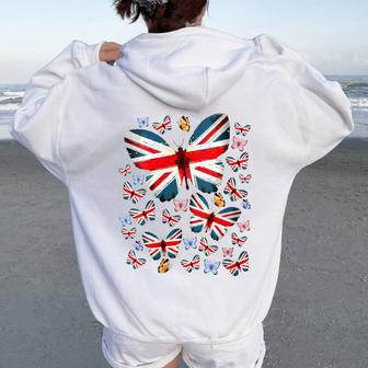 Papillon Union Jack Pour Enfants Et Drapeau Britannique Sweat à capuche oversize pour femme avec imprimé dans le dos - Cadeauxyz