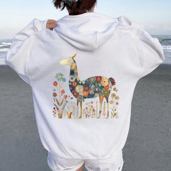 Peru Souvenir Llama Alpaca Flowers Peruvian Souvenir Women Oversized Hoodie Back Print - Thegiftio
