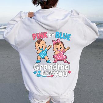 Pink Or Blue Grandma Loves You Gender Reveal Party Women Oversized Hoodie Back Print - Thegiftio UK