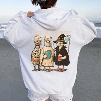 Retro Halloween Registered Nurse Ghost Witch Spooky Season Women Oversized Hoodie Back Print - Thegiftio UK