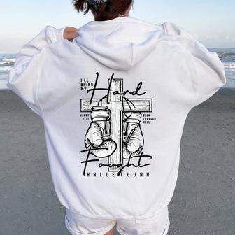 Retro Hard Fought Hallelujah Bible Verse Christian Jesus Women Oversized Hoodie Back Print - Thegiftio UK