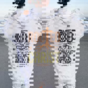 Rooted In Christ Jesus God Religious Cross Christian Faith Women Oversized Hoodie Back Print | Seseable CA