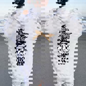 Show Lamb Mom Messy Bun Leopard Sheep Show Mama Women Oversized Hoodie Back Print - Thegiftio