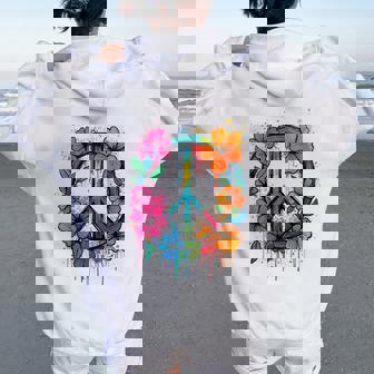 Signo De La Paz Amor Paz Flor Poder Es 70S & 60S Women Oversized Hoodie Back Print - Regaloses