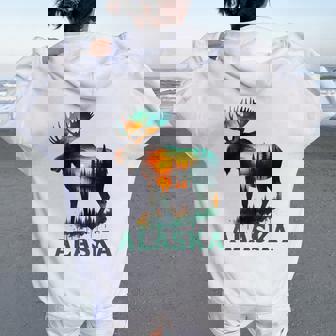 Souvenir De L'élan De L'alaska Avec Lac Et Montagne Pour Homme Et Sweat à capuche oversize pour femme avec imprimé dans le dos - Cadeauxyz