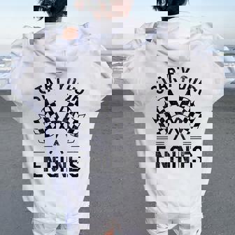 Start Your Engines Vintage Checkered Flag Race Car Women Oversized Hoodie Back Print | Seseable UK