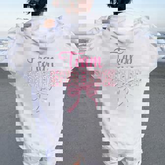 Team Bride Pink Bow Coquette Floral Matching Bridal Women Oversized Hoodie Back Print | Seseable UK