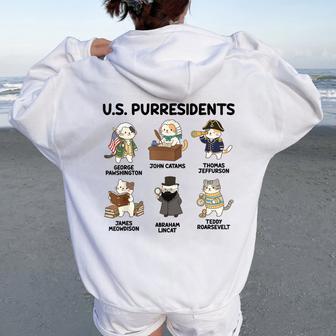 History Teacher American History Cat Lover Us Purresidents Women Oversized Hoodie Back Print - Thegiftio
