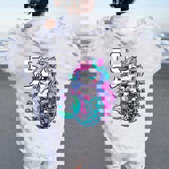 Unicorn Mermaid 5Th Birthday 5 Year Old Party Girls Outfit Women Oversized Hoodie Back Print - Thegiftio