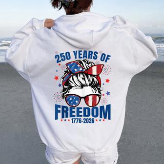 Usa 250Th Anniversary Messy Bun Celebrate 1776 2026 Women Oversized Hoodie Back Print | Mazezy