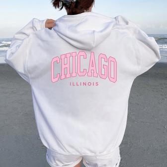 Vintage Chicago Pink Retro Preppy Throwback Girls Women Oversized Hoodie Back Print - Thegiftio