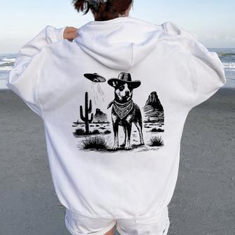 Vintage Heeler Ufo Western Cowboy Australian Cattle Dog Mom Women Oversized Hoodie Back Print | Mazezy