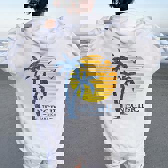 Vintage Negril Jamaica Beach Sunset Souvenir Women Oversized Hoodie Back Print - Thegiftio