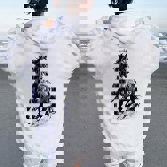 Vintage Texas Western Equestrian Hand Drawn Wild Horse Lover Women Oversized Hoodie Back Print - Thegiftio