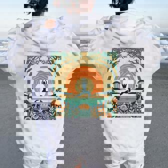 夕焼けの戦士ポーズ、ヨガの自然のイラスト、花柄。 レディース オーバーサイズ パーカー バックプリント - Kawaiitshirt